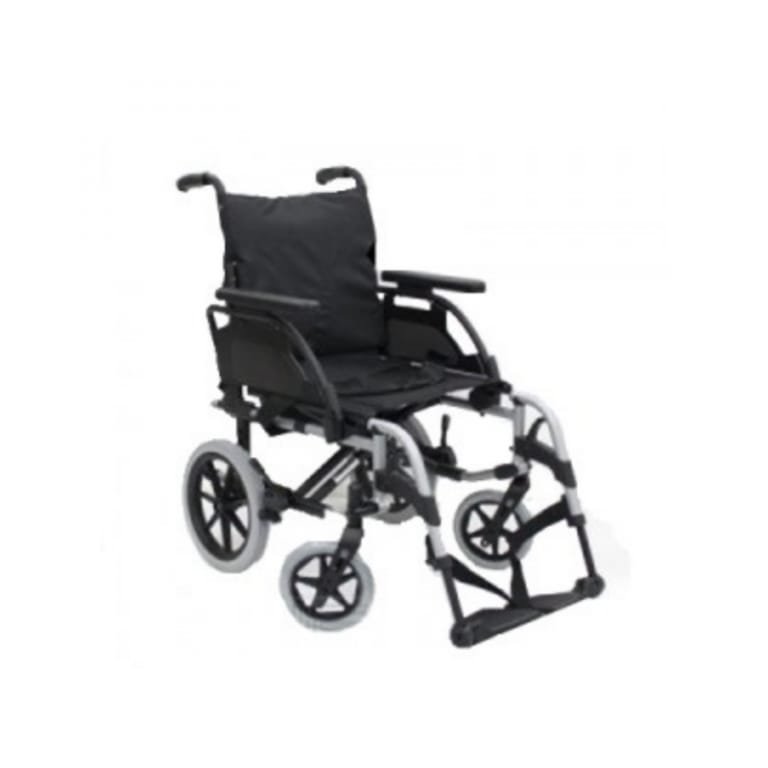 SILLA DE RUEDAS DE ALUMINIO DE 40.5 CM GRIS CON QR Y PIERNERAS Y BRAZOS DESMONTABLES MOD. BASIX 2