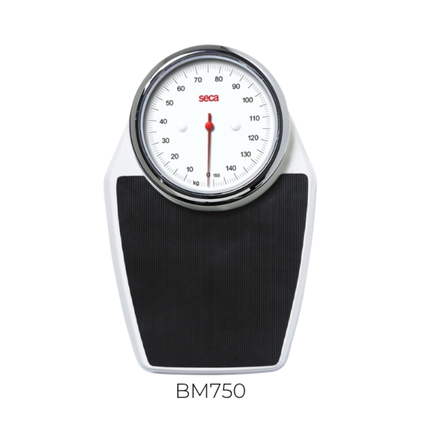 Báscula Mecánica Piso 150Kg Div 1Kg Blanca Tapete Negro BM750