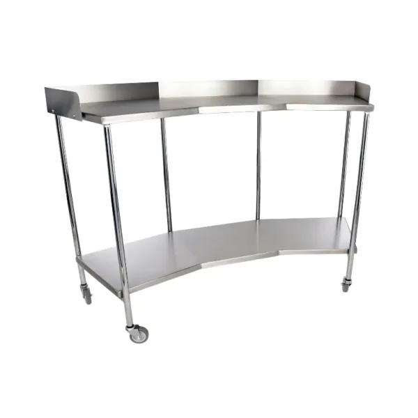 Mesa riñón de acero inoxidable con entrepaño